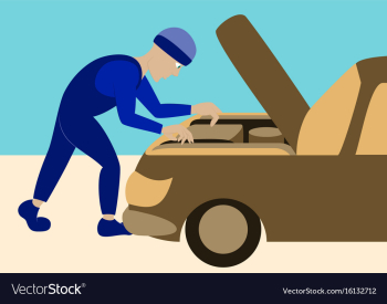 Mechanic repairs car motor vector image Mechanic repairs car motor vector image