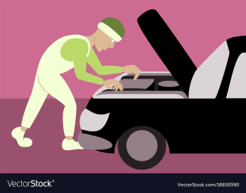 Mechanic repairs car motor vector image Mechanic repairs car motor vector image