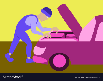 Mechanic repairs car motor vector image Mechanic repairs car motor vector image