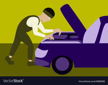 Mechanic repairs car motor vector image Mechanic repairs car motor vector image