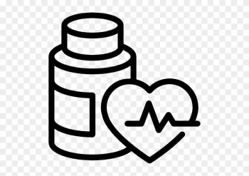 Medication Bottle Outline And Heart With Life Line - Medication Icon Png