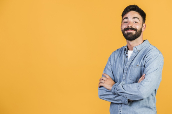 Medium shot smiley guy with arms crossed Free Photo Medium shot smiley guy with arms crossed Free Photo