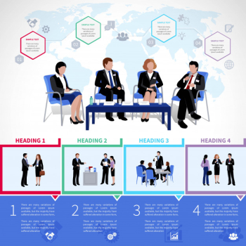 Meeting people infographics set with collaboration briefing analysis