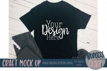 Men's black t-shirt sweats Craft mock up|High Resolution