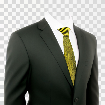 Men Suit Black With A Yellow Tie PNG transparent, no background