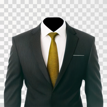 Men Suit Black With A Yellow Tie PNG transparent, no background