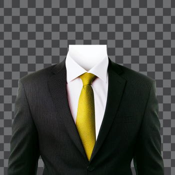 Men Suit Black With A Yellow Tie PNG transparent, no background