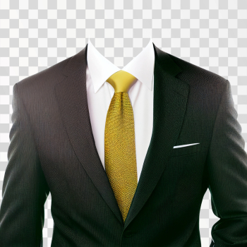 Men Suit Black With A Yellow Tie PNG transparent, no background