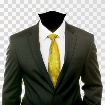 Men Suit Black With A Yellow Tie PNG transparent, no background