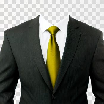 Men Suit Black With A Yellow Tie PNG transparent, no background