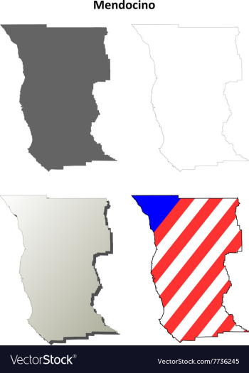 Mendocino County California outline map set vector image Mendocino County California outline map set vector image