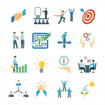 Mentoring and personal skills development icons flat set Mentoring and personal skills development icons flat set