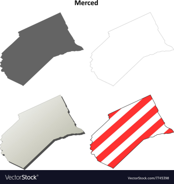 Merced County California outline map set vector image Merced County California outline map set vector image