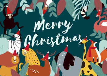Merry Christmas animal theme card vector