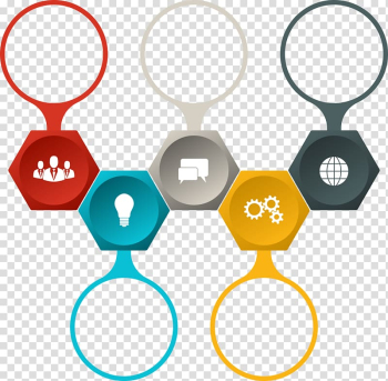 Message, gears, bulb, globe, people icons, Infographic Chart, circle infographic PPT transparent background PNG clipart