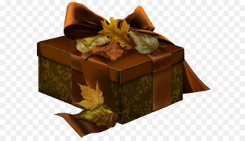 Mid-Autumn Festival Gift Autumn Street Christmas - Brown 3D Present with Autumn Leaves Clipart 