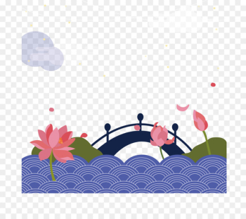 Mid-Autumn Festival Pink Nelumbo nucifera - Mid autumn lotus pond arch bridge 