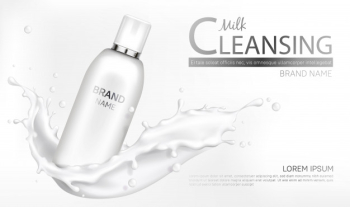 Milk cosmetics bottle mockup with splash design Free Vector Milk cosmetics bottle mockup with splash design Free Vector