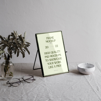 Mini Gold Frame on Table Mockup Mini Gold Frame on Table Mockup