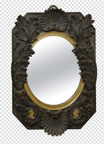 Mirrors, rectangular mirror with black floral-carved frame transparent background PNG clipart