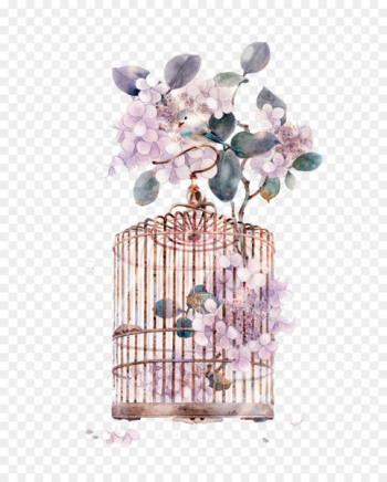 Miyou Chinese art Watercolor painting Asian art - Watercolor cage 