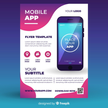 Mobile app flyer template Free Vector