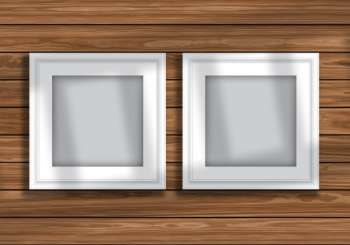 Mock up display with blank picture frames on wooden texture Free Photo