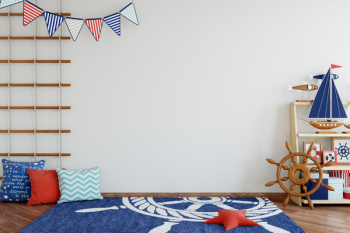 mock up wall in child room interior. Interior scandinavian style. 3d rendering, 3d illustration