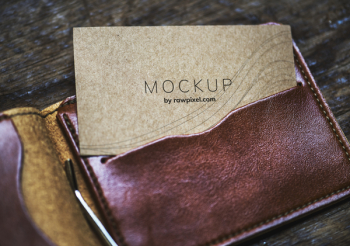 Mockup Card on Leather Wallet Mockup Card on Leather Wallet