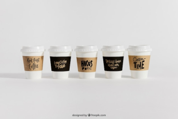 Mockup of five coffee cups