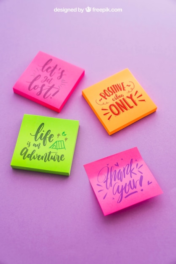 Mockup of four adhesive notes Mockup of four adhesive notes