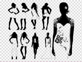 Model Fashion Runway Silhouette, Black and white women's models transparent background PNG clipart