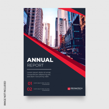 Modern annual report with red shapes Free Vector