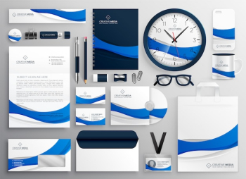 modern blue business collateral stationery set