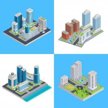 Modern city isometric compositions Free Vector Modern city isometric compositions Free Vector