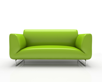 Modern green sofa isolated on white background