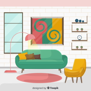 Modern living room interior design with flat design