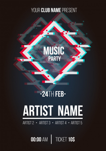 Modern music poster with glitch shapes Free Vector