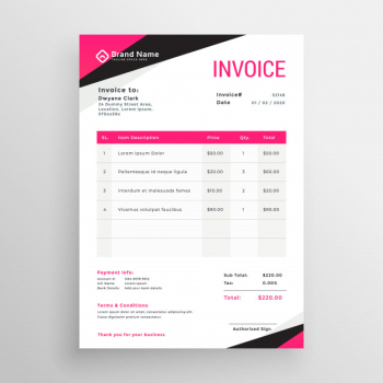 Modern pink geometric invoice template design Free Vector
