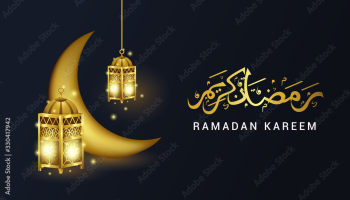 modern ramadan kareem on black background with gold lantern, moon and calligraphy ornament vector illustration