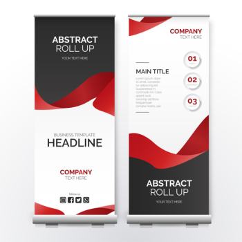 Modern roll up banner with red ribbon