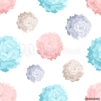 Modern seamless pattern with colorful pom poms of different size Modern seamless pattern with colorful pom poms of different size
