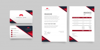 Modern stationery pack with business card, letterhead and invoice template Free Vector