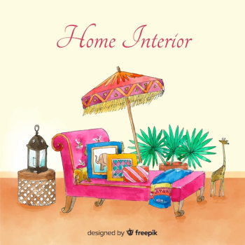 Modern watercolor home interior design