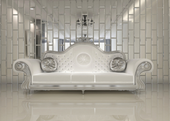 Modern white sofa in royal interior apartment space