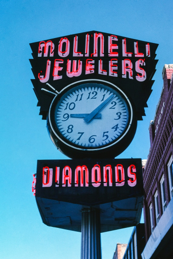 Molinelli Jewelers street clock, neon, Main… | Free public domain photo Molinelli Jewelers street clock, neon, Main… | Free public domain photo