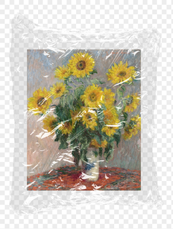 Monet's sunflowers png plastic packaging | Free PNG - rawpixel