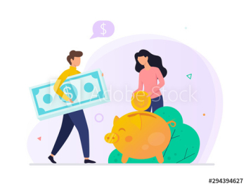 Money putting inside the piggy bank Money putting inside the piggy bank
