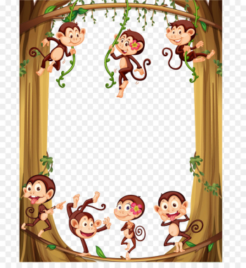Monkey Cartoon Illustration - Vector Monkey Border Monkey Cartoon Illustration - Vector Monkey Border