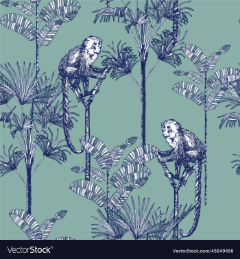 monkey in the jungle black outline repeat design